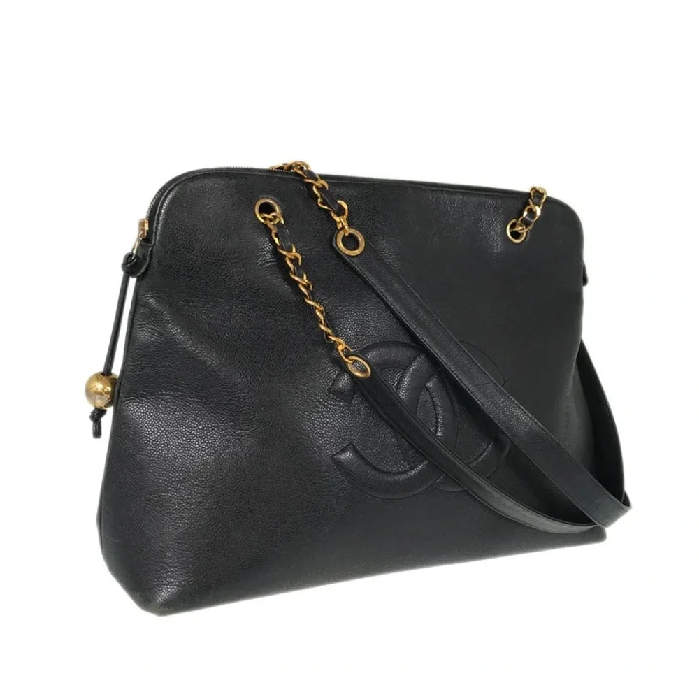Authentic CHANEL jumbo black caviar leather supermodel large shipping tote